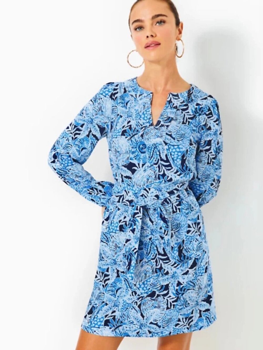 NWT Lilly Pulitzer Olivine Dress Sz 2 Bonaire Blue Coastal Constellation Belted - Picture 2 of 15
